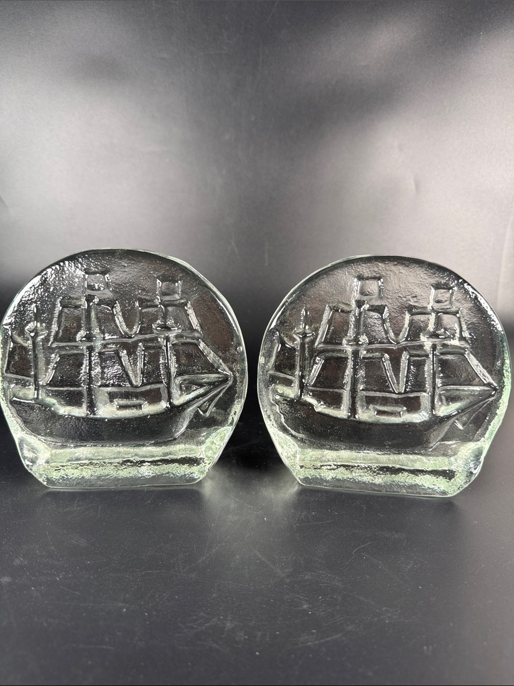Pair of Vintage MCM Pilgrim Glass
Clipper Ship Bookends